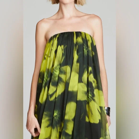 $795 HALSTON Claudette Floral Print Chiffon Strapless Gown Dress size 2 NWT - Picture 4 of 16